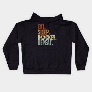 Eat Sleep Hockey Repeat Kids Adult Ice Hockey Retro Vintage Kids Hoodie